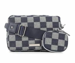 Madden Girl Nylon Checker Camera Handbag Denim