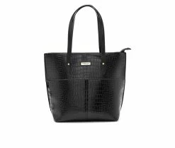 London Fog Maille Croco Tote Handbag Black