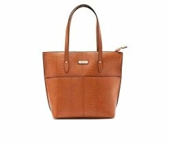 London Fog Maille Lizard Tote Handbag Cognac