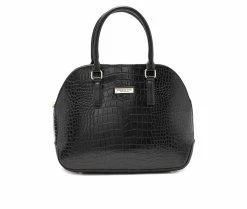 London Fog Caroline Croco Satchel Handbag Black