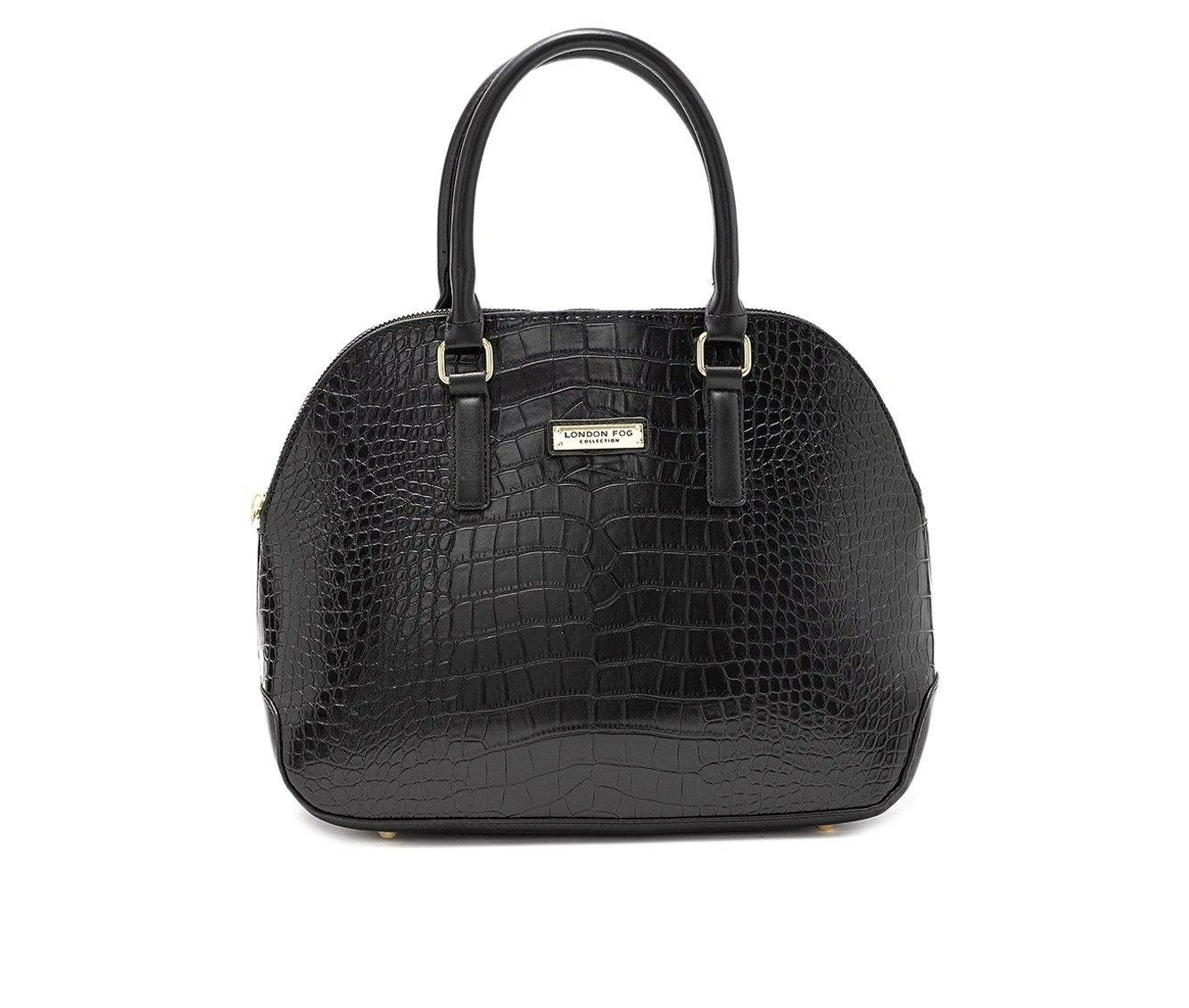 London Fog Caroline Croco Satchel Handbag Black