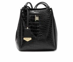 London Fog Coco Croco Satchel Handbag Black