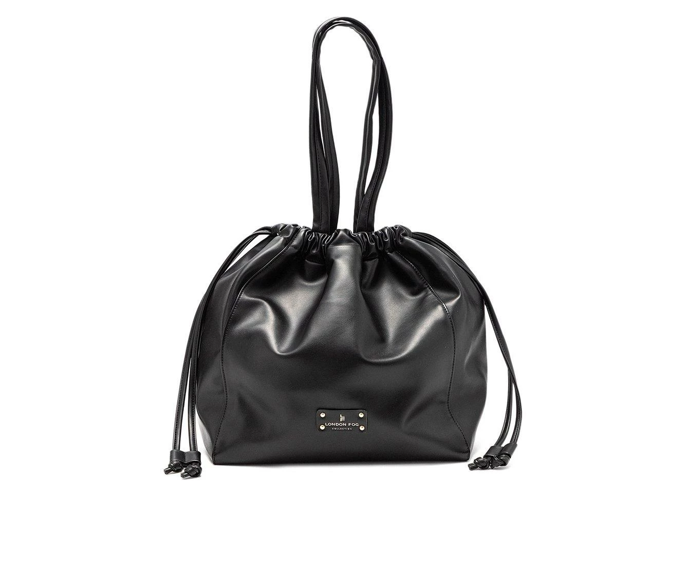 London Fog Irina Drawstring Satchel Handbag Black