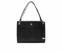 London Fog Brielle Lizard Satchel Handbag Black