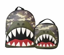 OMG Accessories Dino Camo Large Backpack Lunchbag Combo Olive