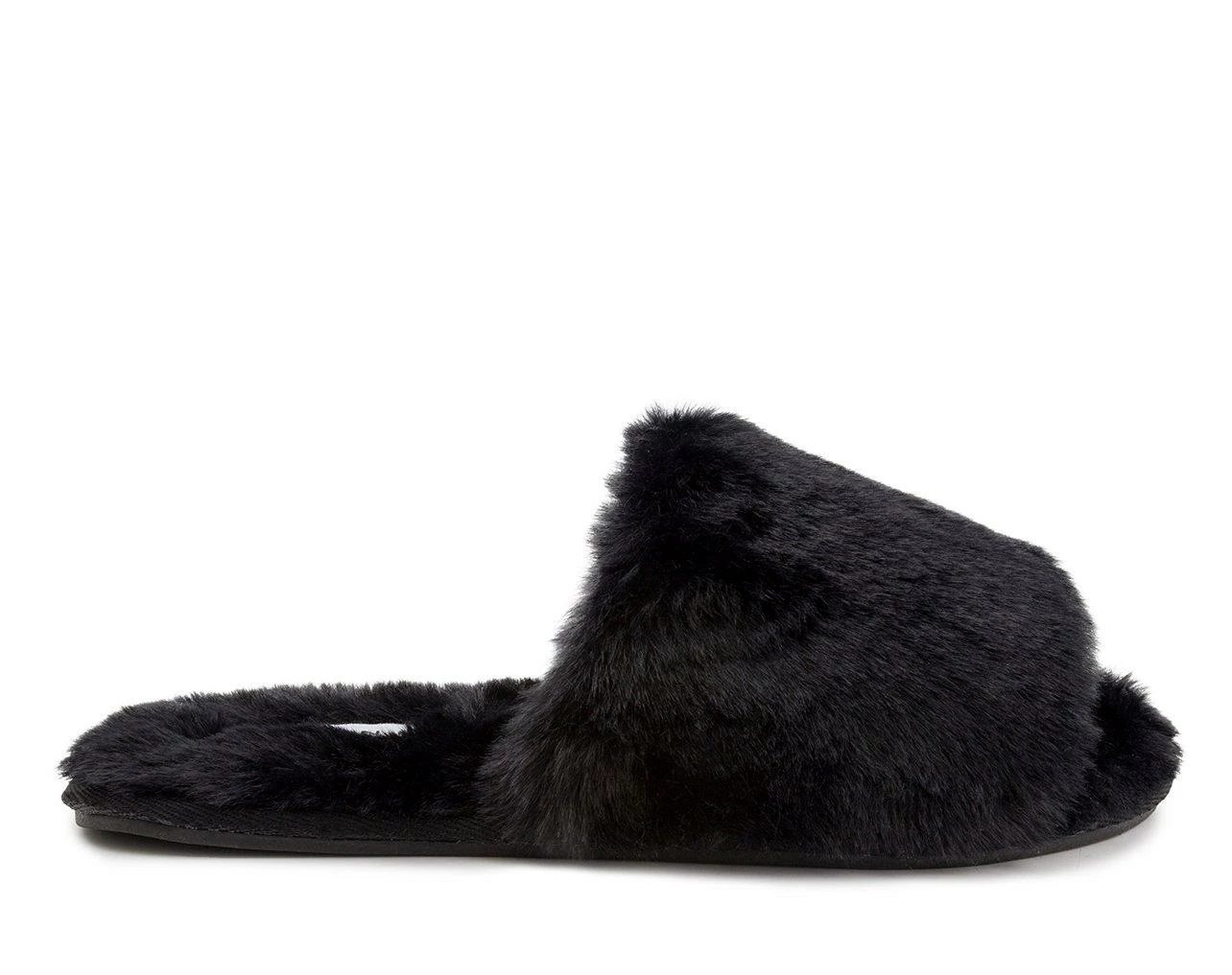 London Fog Lilly Slippers Black Faux Fur - Image 2