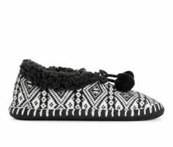 MUK LUKS Women's Sweater Ballerina Slippers Black/White