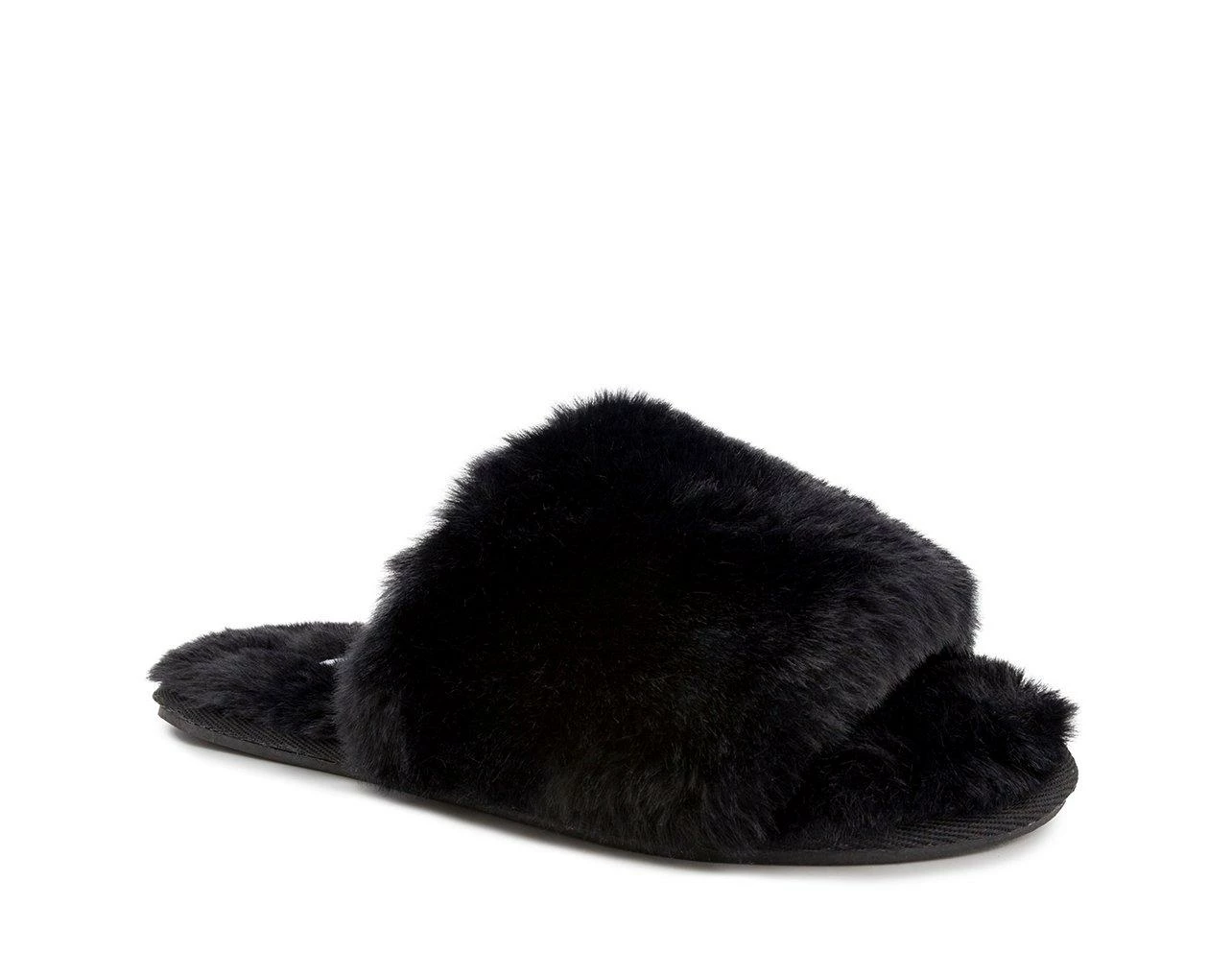 London Fog Lilly Slippers Black Faux Fur - Image 3