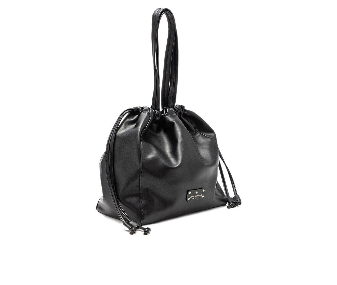 London Fog Irina Drawstring Satchel Handbag Black - Image 3