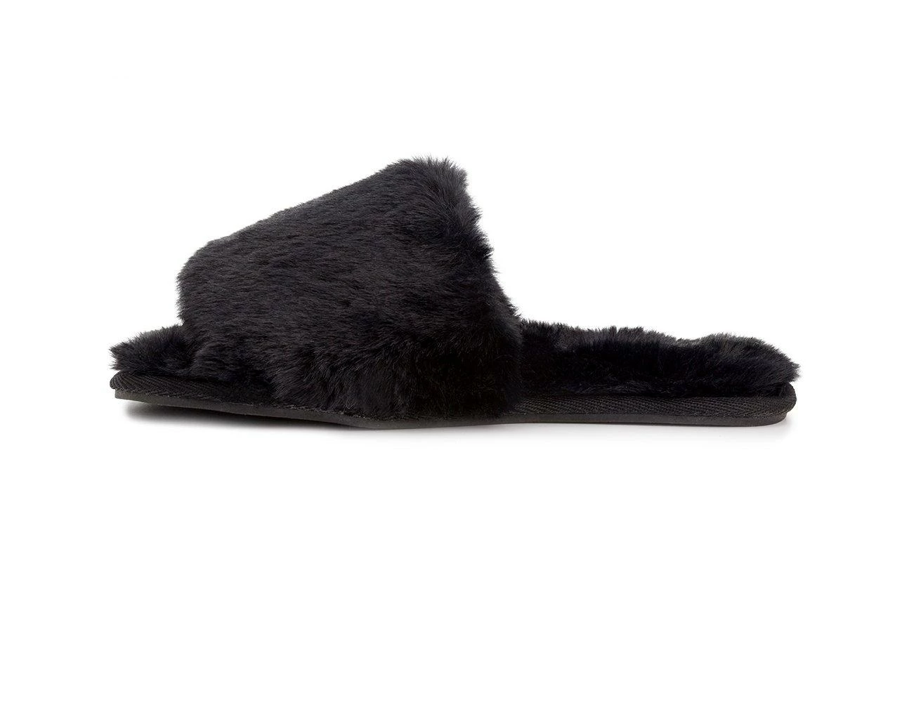 London Fog Lilly Slippers Black Faux Fur - Image 4