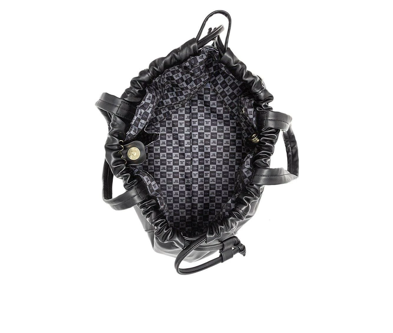 London Fog Irina Drawstring Satchel Handbag Black - Image 6